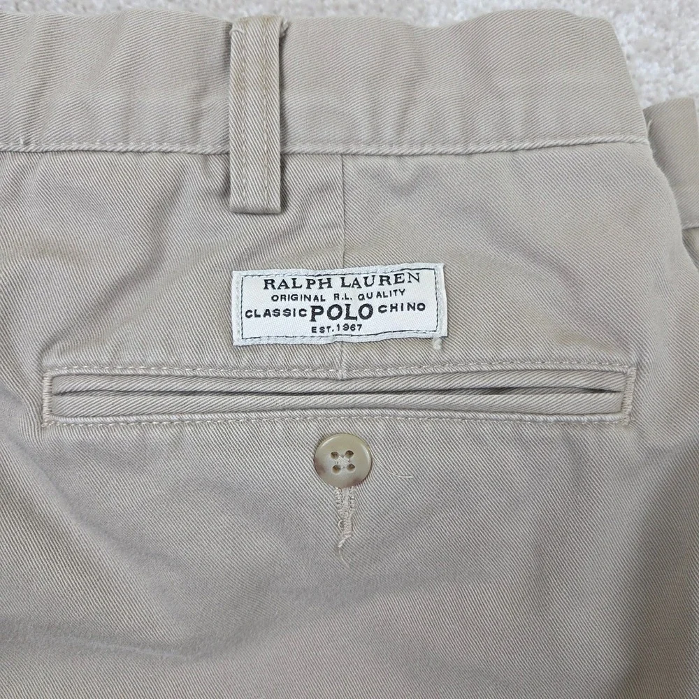 VTG Polo Ralph Lauren Andrew Pant Tan Pleated Chino Khaki High Rise Tall 36x36